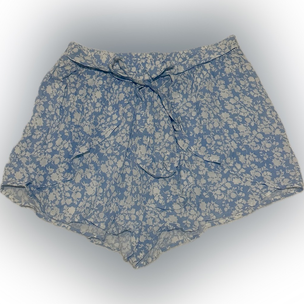 Elegant Blue Floral High Waist Women's Shorts